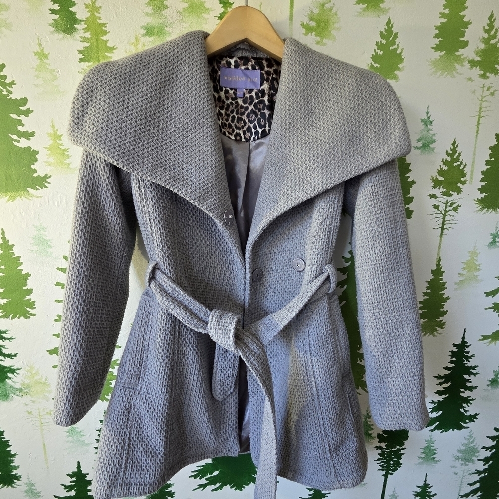 Gray Madden Girl Waffle Knit Belted Coat
